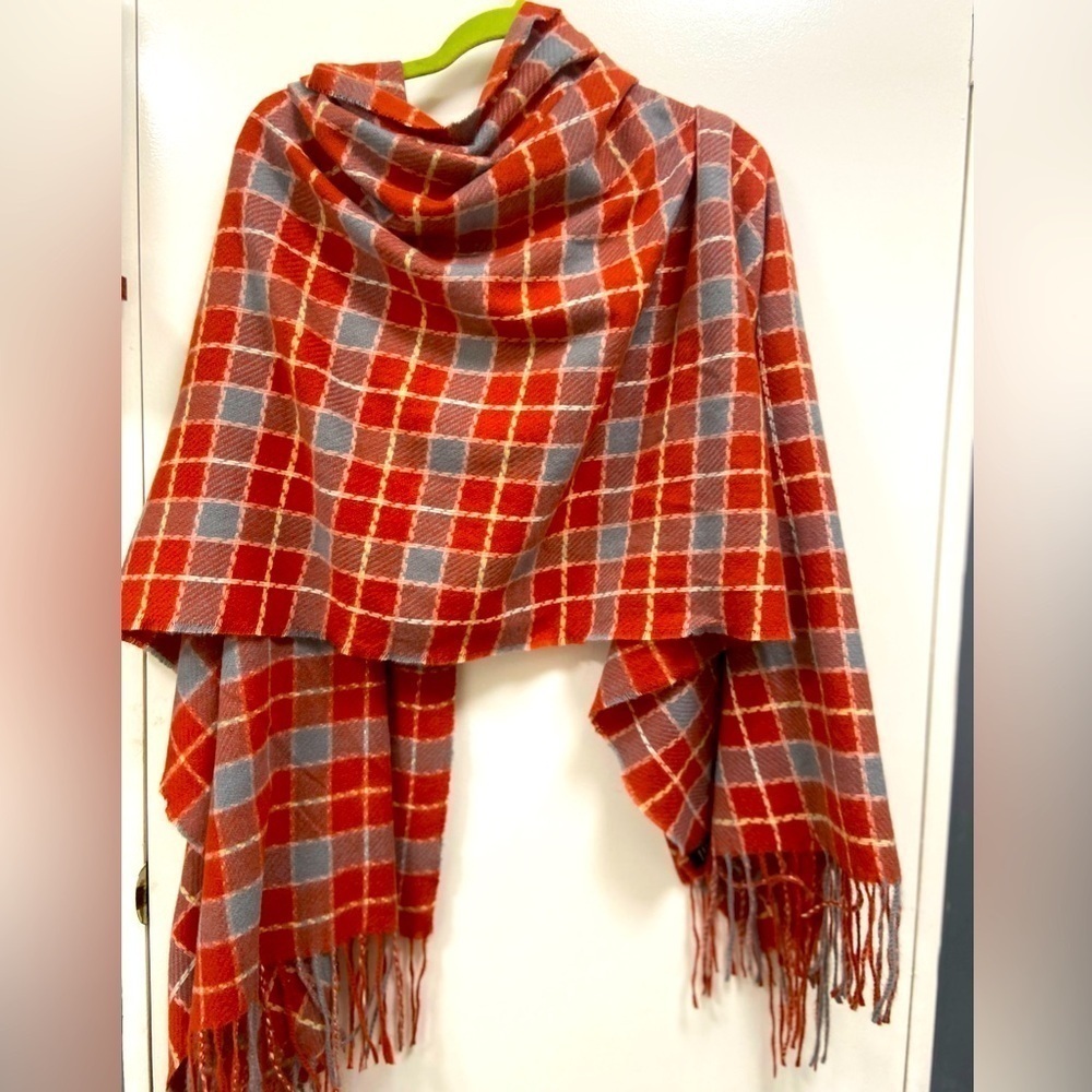 Great scarf shawl wrap women’s tan, grey and red wide